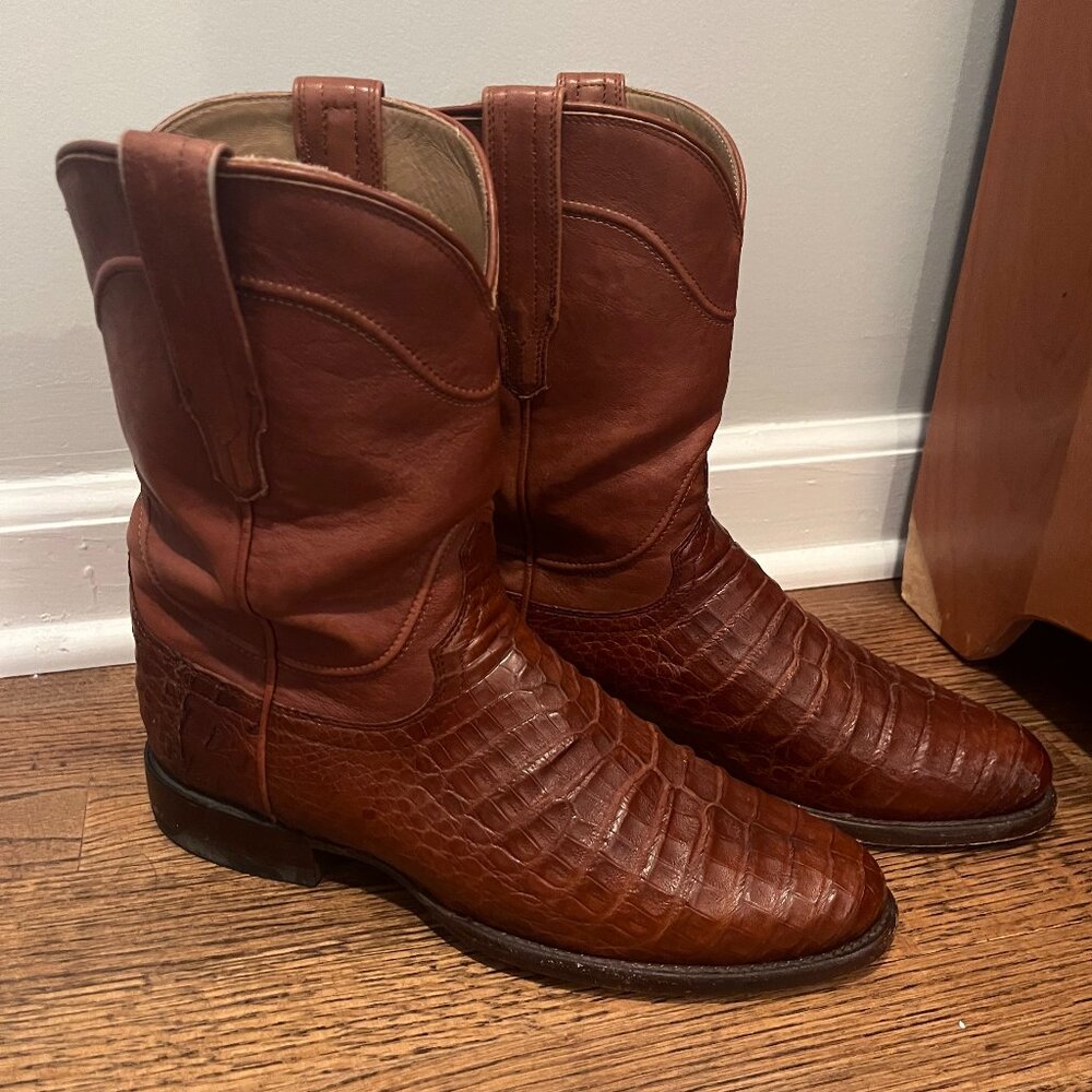 Tecovas Handmade Caiman Crocodile Cowboy Boots- Red, Size 9
